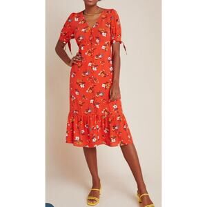 Anthropologie Maeve Eudora Midi floral red Dress 16w